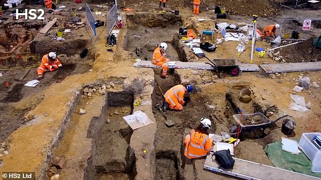 Before any work can be done on the train line, over 40 archeologists have been digging up the grounds, including relocating over 3,000 bodies to a new graveyard